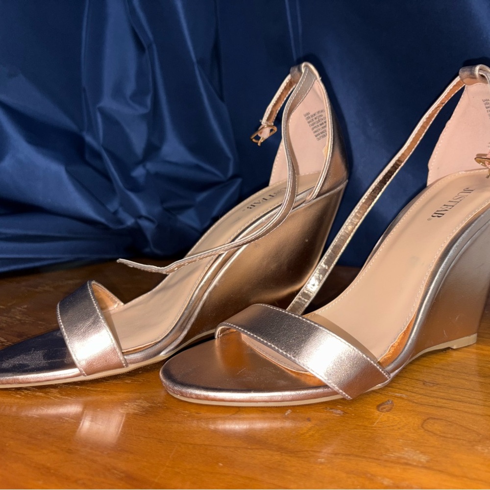 JustFab Rose Gold Wedge Sandals